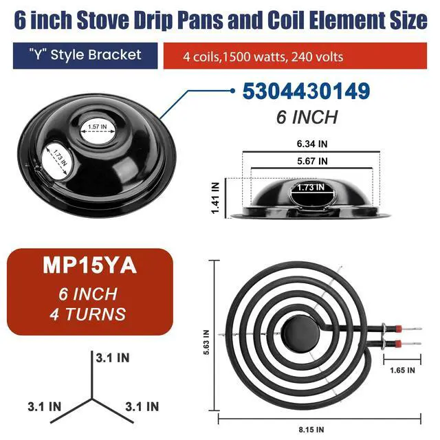 Alt view image 3 of 7 - 5304430149 5304430150 Black Porcelain Drip Pan & MP22YA Electric Stove Burner Replacement for F-rigidaire/Ken-more/T-appan, 318067041 318067051 Stove Drip Pans & Stove Burner Replacement by