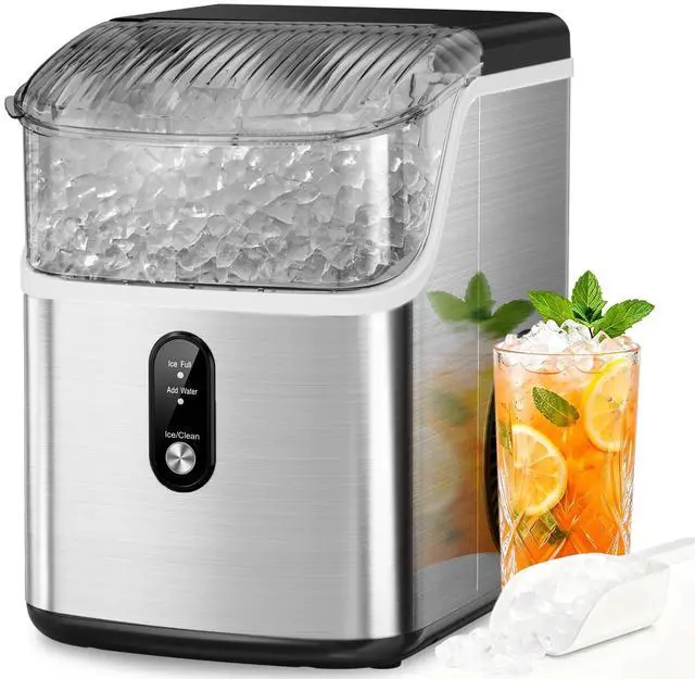Main image of Nugget Ice Maker Countertop, Pebble Ice Machine with Soft Chewable Pellet Ice, 35Lbs/24H, Self-Cleaning, One-Click Operation for Kitchen, Office, Home, Stainless Steel Silver