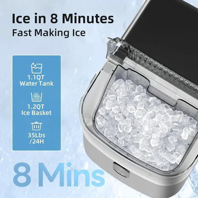 Alt view image 2 of 7 - Nugget Ice Maker Countertop, Pebble Ice Machine with Soft Chewable Pellet Ice, 35Lbs/24H, Self-Cleaning, One-Click Operation for Kitchen, Office, Home, Stainless Steel Silver