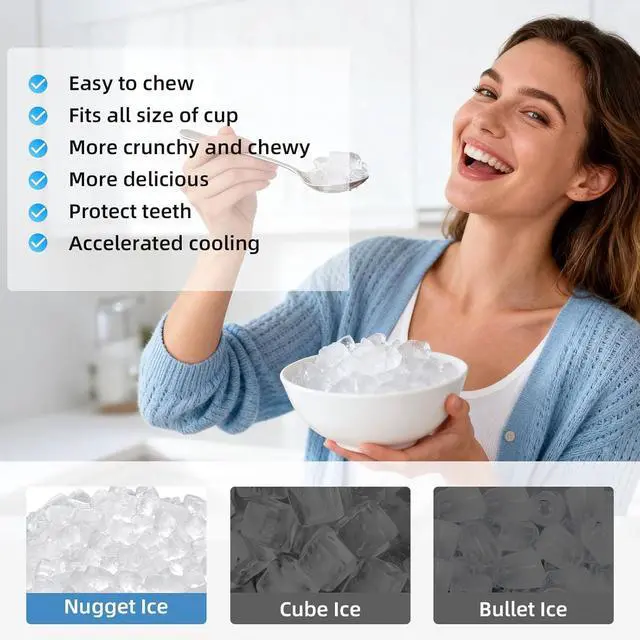 Alt view image 3 of 7 - Nugget Ice Maker Countertop, Chewable Pellet Ice Machine with Self Cleaning Function, Pebble Portable Ice Maker with Ice Scoop for Home Kitchen Office (Black)