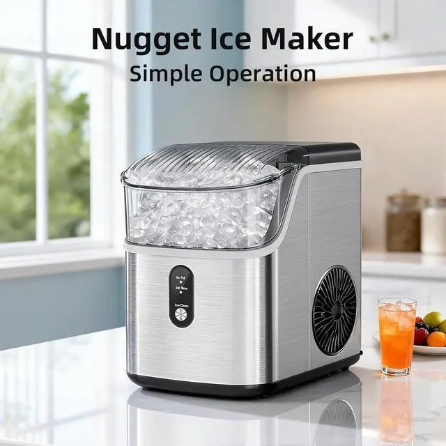 Alt view image 6 of 7 - Nugget Ice Maker Countertop, Pebble Ice Machine with Soft Chewable Pellet Ice, 35Lbs/24H, Self-Cleaning, One-Click Operation for Kitchen, Office, Home, Stainless Steel Silver