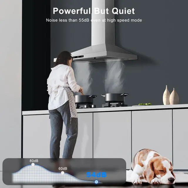 Alt view image 7 of 7 - Wall Mount Range Hood 30 inch, Ducted/Ductless Range Hood | Gesture Sensing & Touch Control Kitchen Hood 30 inch 450 CFM, Vent Hood with Stainless Steel Baffle Filters, 3 Speed Fan