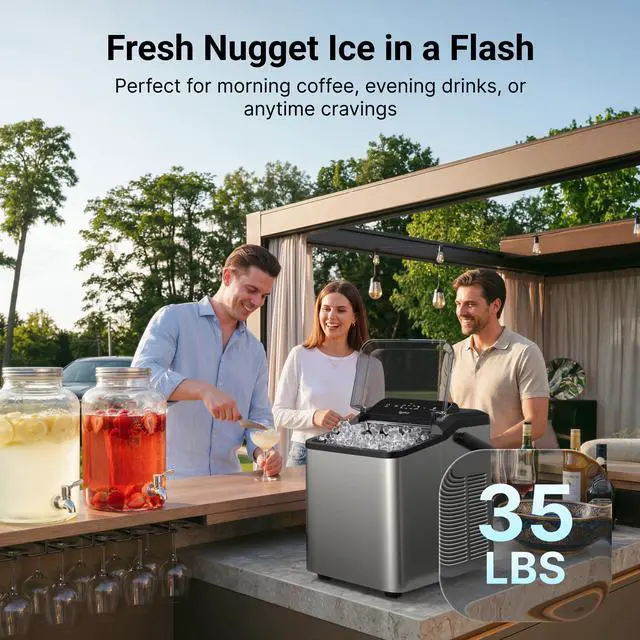 Alt view image 2 of 7 - Smart Nugget Ice Maker Countertop with App Control, Pebble Ice Machine, Portable Pellet Ice Maker with Handle, Self-Cleaning Pump, 8 Cleaners, 35lbs/24H for Home, Kitchen, Office, RV, Silver