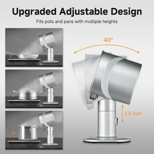 Alt view image 3 of 7 - Portable Range Hood - 4-Speed Adjustable Exhaust Fan with Telescoping Height & 40° Tilt Low Noise 52dB, Large-Caliber Aluminum Filter + Oil Cup & 10 Carbon Cotton Filters for Indoor BBQ/Hot Pot/RV