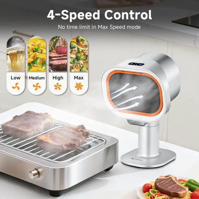 Alt view image 5 of 7 - Portable Range Hood - 4-Speed Adjustable Exhaust Fan with Telescoping Height & 40° Tilt Low Noise 52dB, Large-Caliber Aluminum Filter + Oil Cup & 10 Carbon Cotton Filters for Indoor BBQ/Hot Pot/RV