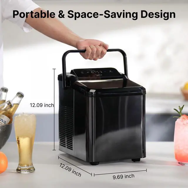 Alt view image 5 of 7 - Smart Nugget Ice Maker Countertop with App Control, Pebble Ice Machine, Portable Pellet Ice Maker with Handle, Self-Cleaning Pump, 8 Cleaners, 35lbs/24H for Home, Kitchen, Office, RV, Silver