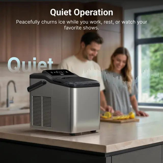 Alt view image 4 of 7 - Smart Nugget Ice Maker Countertop with App Control, Pebble Ice Machine, Portable Pellet Ice Maker with Handle, Self-Cleaning Pump, 8 Cleaners, 35lbs/24H for Home, Kitchen, Office, RV, Silver