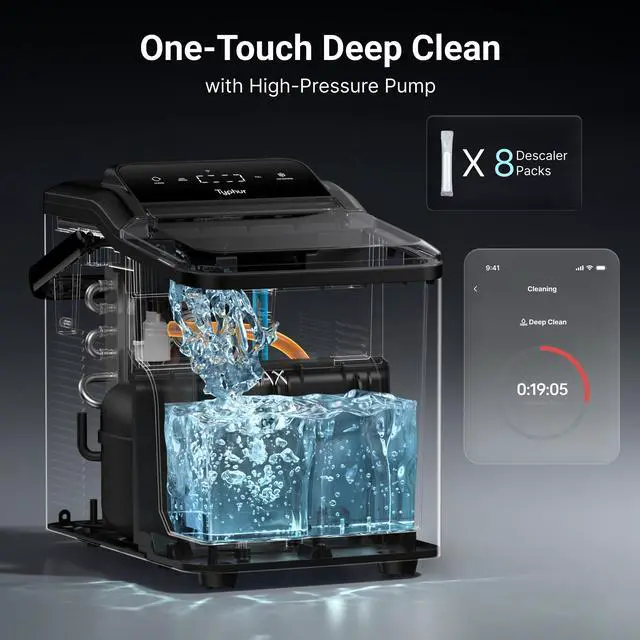 Alt view image 6 of 7 - Smart Nugget Ice Maker Countertop with App Control, Pebble Ice Machine, Portable Pellet Ice Maker with Handle, Self-Cleaning Pump, 8 Cleaners, 35lbs/24H for Home, Kitchen, Office, RV, Silver
