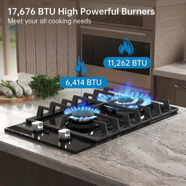 Alt view image 2 of 7 - Gas Cooktop 2 Burner Propane Cooktop, 12 Inch Gas Stove Top with Thermocouple Protection, LPG/NG Dual Fuel Built-in Tempered Glass Stove for Apartment, Indoor, RV