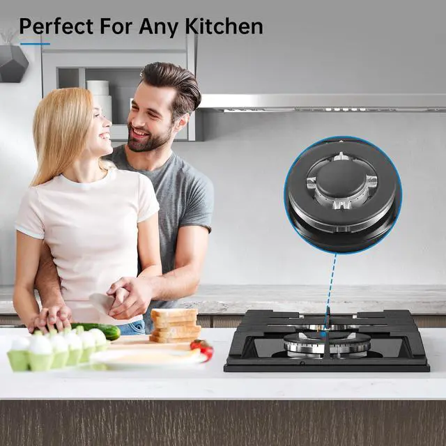 Alt view image 7 of 7 - Gas Cooktop 2 Burner Propane Cooktop, 12 Inch Gas Stove Top with Thermocouple Protection, LPG/NG Dual Fuel Built-in Tempered Glass Stove for Apartment, Indoor, RV