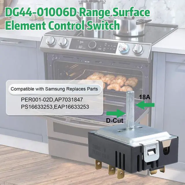 Alt view image 2 of 7 - DG44-01006D Range Surface Element Control Switch for Samsung Range OEM Replacement Energy Regulator Fits for Samsung PER001-02D Model, AP7031847, PS16633253, EAP16633253, DG44-01006D, 18A, D-Cut