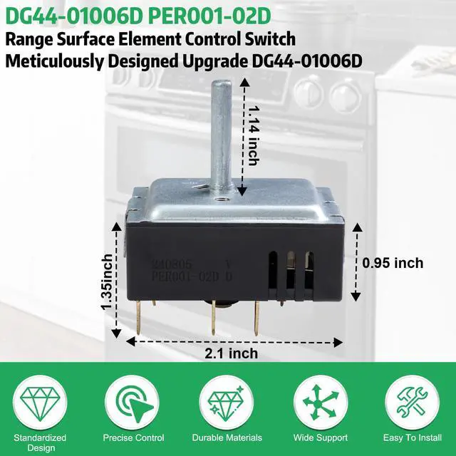 Alt view image 4 of 7 - DG44-01006D Range Surface Element Control Switch for Samsung Range OEM Replacement Energy Regulator Fits for Samsung PER001-02D Model, AP7031847, PS16633253, EAP16633253, DG44-01006D, 18A, D-Cut
