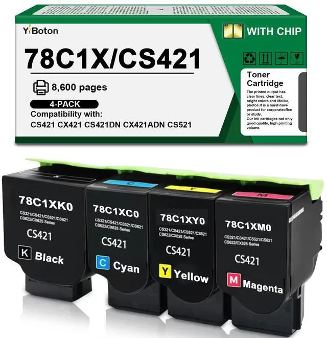 Main image of High Yield 78C10 Toner Cartridge 78C1XK0 78C1XC0 78C1XM0 78C1XY0 Replacement for Lexmark CS421 CS421DN CX421ADN CS521 CS521DN CS522 CS522DE CS622 CX522 CX622 CX622ADE CX625 Printer