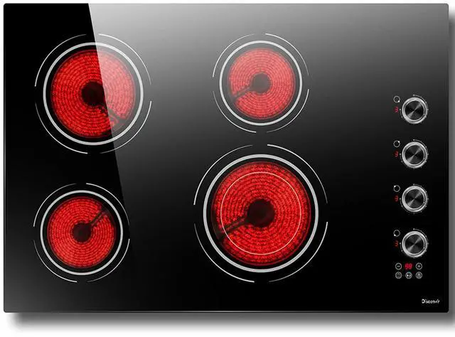 Main image of 30 Inch Electric Cooktop 6700W Knob Control Built-in | 30 In Electric Stove 4 Burner with Timer, Safety Lock, Dual Ring, Cut-out Size: 29.13"x19.3", 240V Hard Wired (No Plug)