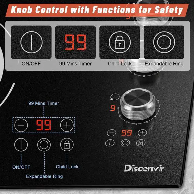 Alt view image 2 of 7 - 30 Inch Electric Cooktop 6700W Knob Control Built-in | 30 In Electric Stove 4 Burner with Timer, Safety Lock, Dual Ring, Cut-out Size: 29.13"x19.3", 240V Hard Wired (No Plug)