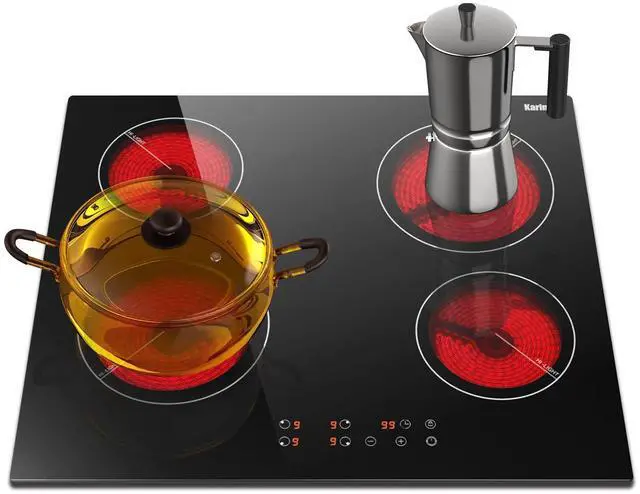 Main image of Drop-in 4 Burner Electric Cooktop 24 Inch Radiant Cooktop 24" | Electric Stove Top with Residual Heat Indicator, Child Lock, Timer, 6000W Heats up Quickly, 220-240V, Hard Wire, No Plug