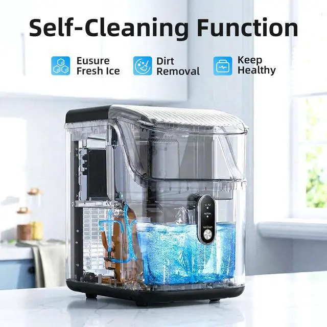 Alt view image 4 of 7 - Nugget Ice Maker Countertop, 35lbs/24H, Soft Chewable Ice, Self-Cleaning, Fast Making in 8 Mins, Portable Ice Machine with Handle, Ice Basket & Scoop, Stainless Steel Silver