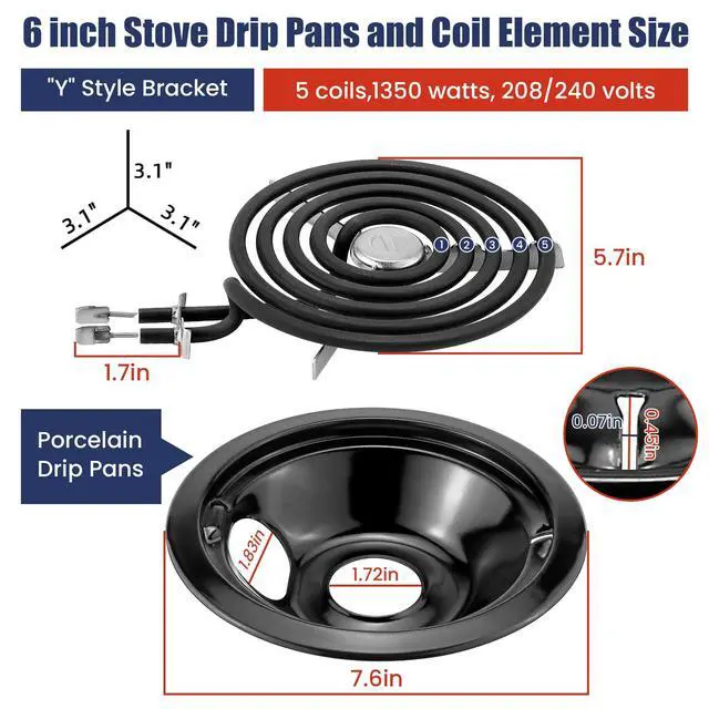 Alt view image 2 of 7 - Electric Stove Burners and Porcelain Drip Pans Set Compatible with G-E Hot-point Stoves, Includes WB31M20 WB31M19 Black Stove Drip Pans & WB30M1 WB30M2 Electric Range Burner Elements by