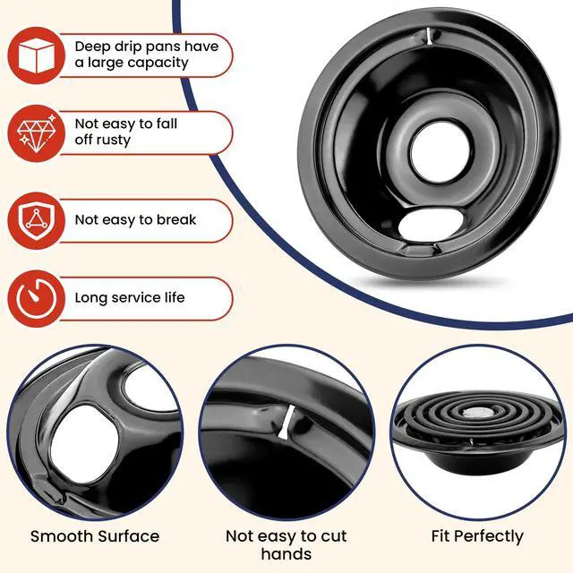 Alt view image 4 of 7 - Electric Stove Burners and Porcelain Drip Pans Set Compatible with G-E Hot-point Stoves, Includes WB31M20 WB31M19 Black Stove Drip Pans & WB30M1 WB30M2 Electric Range Burner Elements by