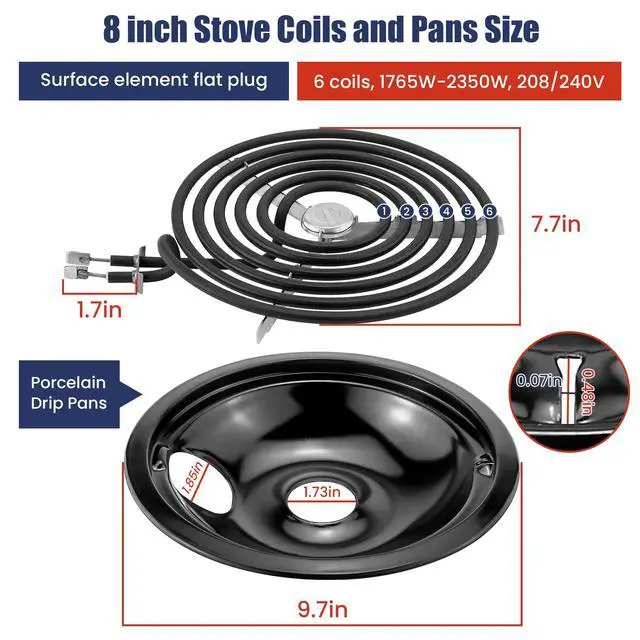 Alt view image 3 of 7 - Electric Stove Burners and Porcelain Drip Pans Set Compatible with G-E Hot-point Stoves, Includes WB31M20 WB31M19 Black Stove Drip Pans & WB30M1 WB30M2 Electric Range Burner Elements by