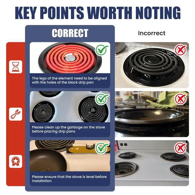 Alt view image 6 of 7 - Electric Stove Burners and Porcelain Drip Pans Set Compatible with G-E Hot-point Stoves, Includes WB31M20 WB31M19 Black Stove Drip Pans & WB30M1 WB30M2 Electric Range Burner Elements by