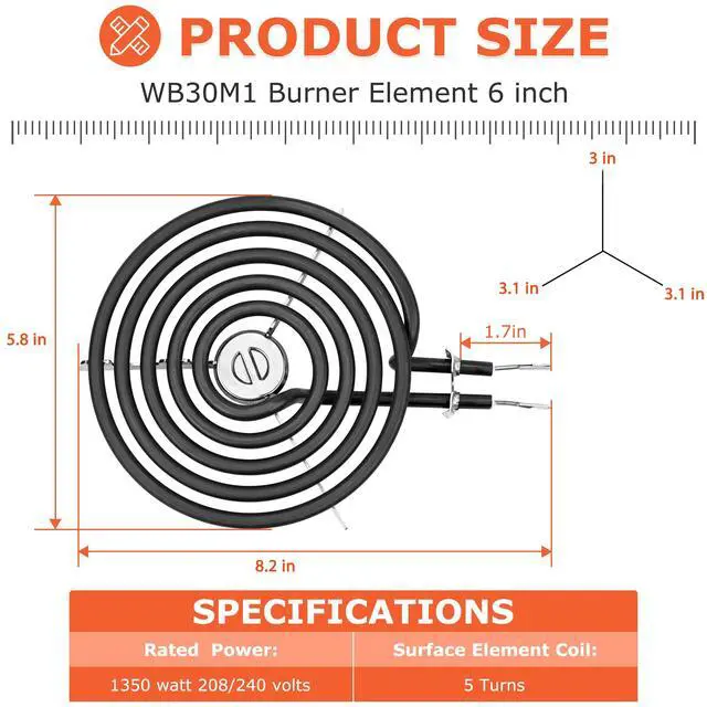 Alt view image 3 of 7 - WB31T10010 WB31T10011 Chrome Drip Pans and WB30M1 WB30M2 Electric Stove Burners Replacement for G.E Hot-point Stove, 6" & 8 Drip Pans and Stove Burner Element Set by - 1 Year