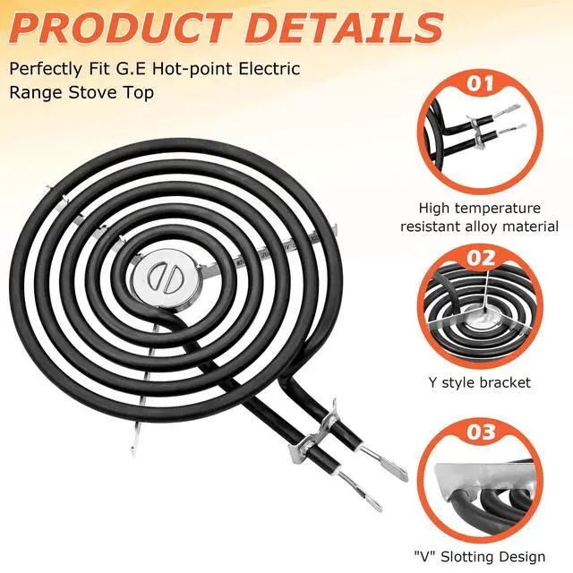 Alt view image 4 of 7 - WB31T10010 WB31T10011 Chrome Drip Pans and WB30M1 WB30M2 Electric Stove Burners Replacement for G.E Hot-point Stove, 6" & 8 Drip Pans and Stove Burner Element Set by - 1 Year