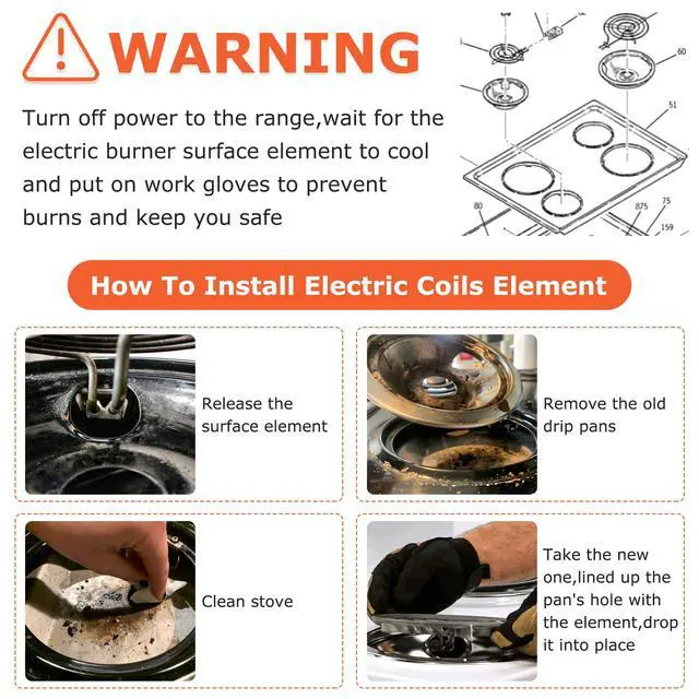 Alt view image 6 of 7 - WB31T10010 WB31T10011 Chrome Drip Pans and WB30M1 WB30M2 Electric Stove Burners Replacement for G.E Hot-point Stove, 6" & 8 Drip Pans and Stove Burner Element Set by - 1 Year