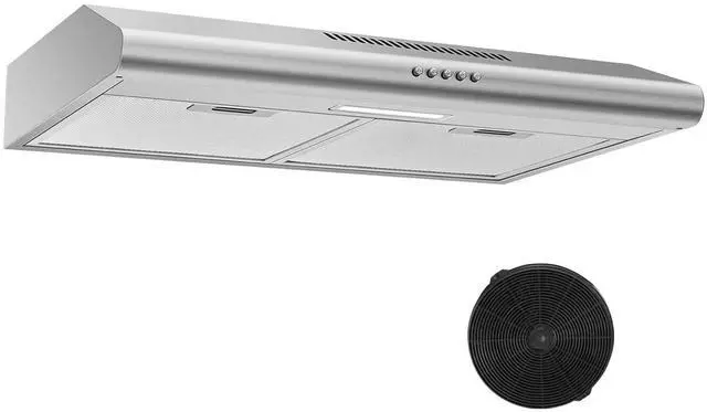 Main image of Under Cabinet Range Hood 30 inch, Stainless Steel Kitchen Hood | Button Controls, 280 CFM Stove hood with Carbon Filter, Ducted/Ductless Convertible, 2 Pcs Aluminum Filters