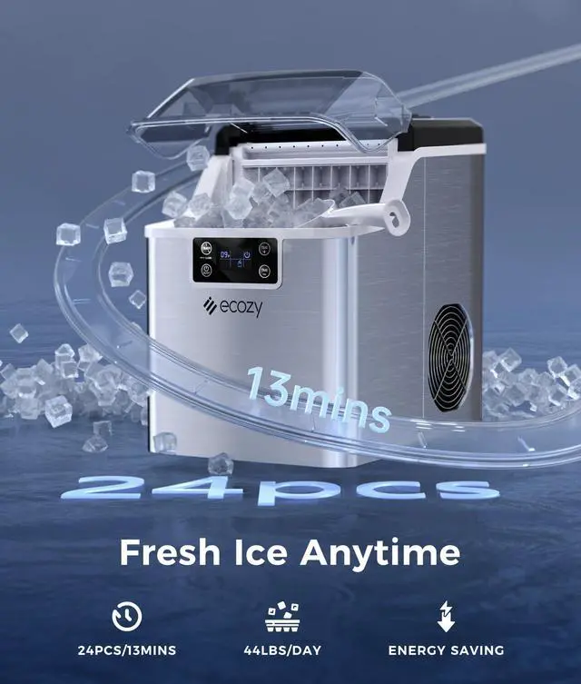 Alt view image 2 of 7 - Portable Ice Cube Maker Countertop, 45 Lbs/Day, Self-Cleaning | Makes 24 Ice Cubes in Just 13 Mins, Perfect for Home, Kitchen, Bar, Office and RV, Stainless Steel