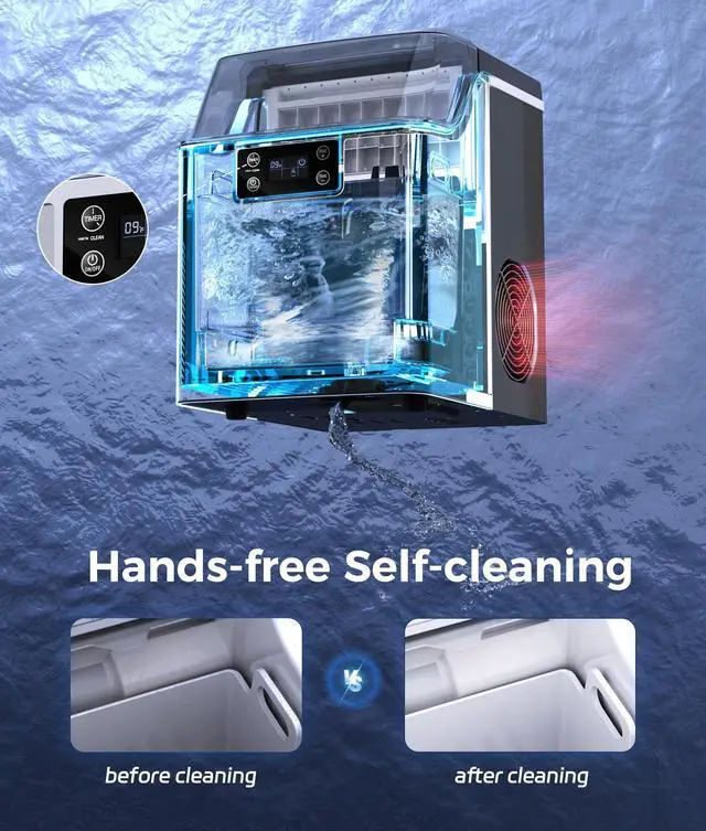 Alt view image 6 of 7 - Portable Ice Cube Maker Countertop, 45 Lbs/Day, Self-Cleaning | Makes 24 Ice Cubes in Just 13 Mins, Perfect for Home, Kitchen, Bar, Office and RV, Stainless Steel