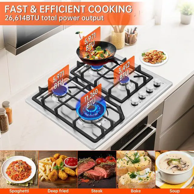 Alt view image 2 of 7 - 22x20 Built in Gas Cooktop 4 Burners Stainless Steel Stove with NG/LPG Conversion Kit Thermocouple Protection and Easy to Clean (20Wx22L)