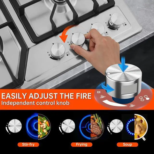 Alt view image 4 of 7 - 22x20 Built in Gas Cooktop 4 Burners Stainless Steel Stove with NG/LPG Conversion Kit Thermocouple Protection and Easy to Clean (20Wx22L)