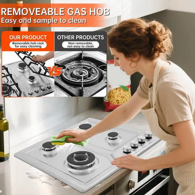 Alt view image 5 of 7 - 22x20 Built in Gas Cooktop 4 Burners Stainless Steel Stove with NG/LPG Conversion Kit Thermocouple Protection and Easy to Clean (20Wx22L)