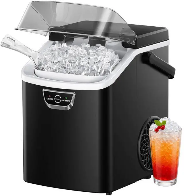 Main image of Nugget Ice Maker Countertop with Handle, Ready in 4 Mins, Max 40lbs/24H, Chewable Ice, Self-Cleaning, Portable Sonic Ice Maker with Basket and Scoop, for Home/Party/RV/Camping (Black)