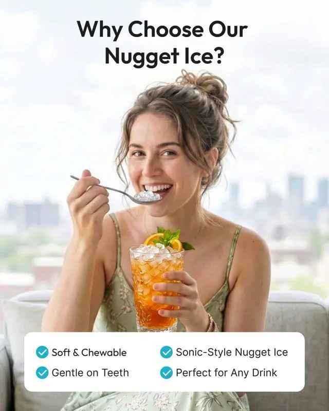 Alt view image 4 of 7 - Nugget Ice Maker Countertop with Handle, Ready in 4 Mins, Max 40lbs/24H, Chewable Ice, Self-Cleaning, Portable Sonic Ice Maker with Basket and Scoop, for Home/Party/RV/Camping (Black)