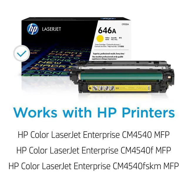 Alt view image 2 of 7 - Original 646A Yellow Toner Cartridge | Works Color LaserJet Enterprise CM4540 MFP Series | CF032A