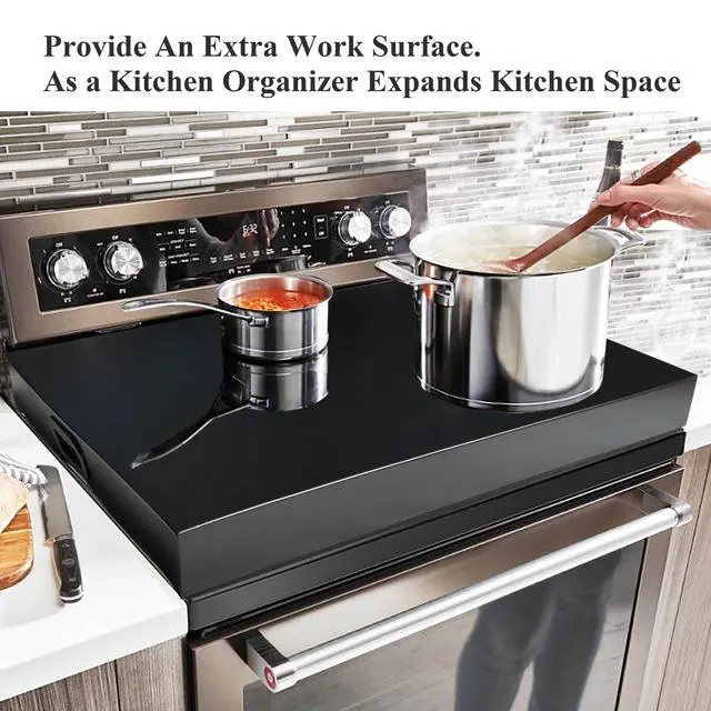 Alt view image 2 of 7 - Stainless Steel Gas Stove Top Cover, Noodle Board Cooktop Cover, Kitchen Organizer for Gas and Electric Stove Range Expanding Kitchen Space, Large Size 30"x 22"x3", Black