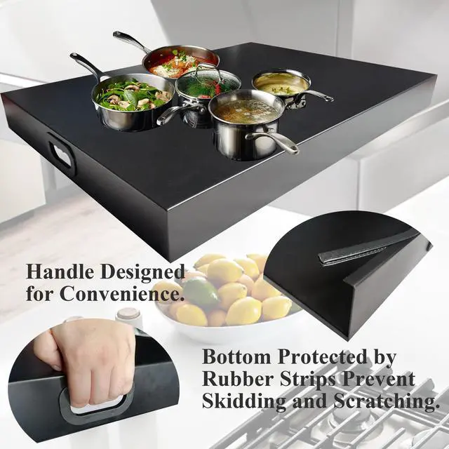 Alt view image 4 of 7 - Stainless Steel Gas Stove Top Cover, Noodle Board Cooktop Cover, Kitchen Organizer for Gas and Electric Stove Range Expanding Kitchen Space, Large Size 30"x 22"x3", Black