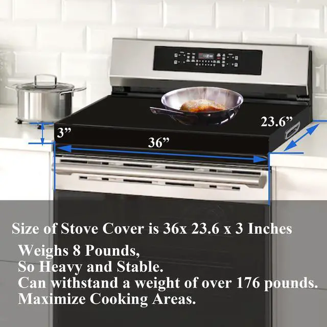 Alt view image 4 of 7 - Stainless Steel Gas Stove Top Cover, Noodle Board Cooktop Cover, Kitchen Organizer for Gas and Electric Stove Range Expanding Kitchen Space, Large Size 36"x 23.6"x3", Black