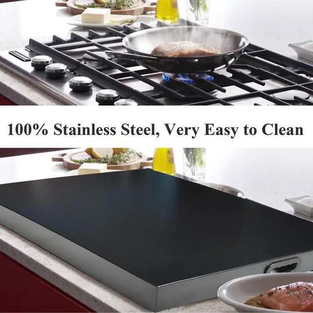 Alt view image 6 of 7 - Stainless Steel Gas Stove Top Cover, Noodle Board Cooktop Cover, Kitchen Organizer for Gas and Electric Stove Range Expanding Kitchen Space, Large Size 30"x 22"x3", Black