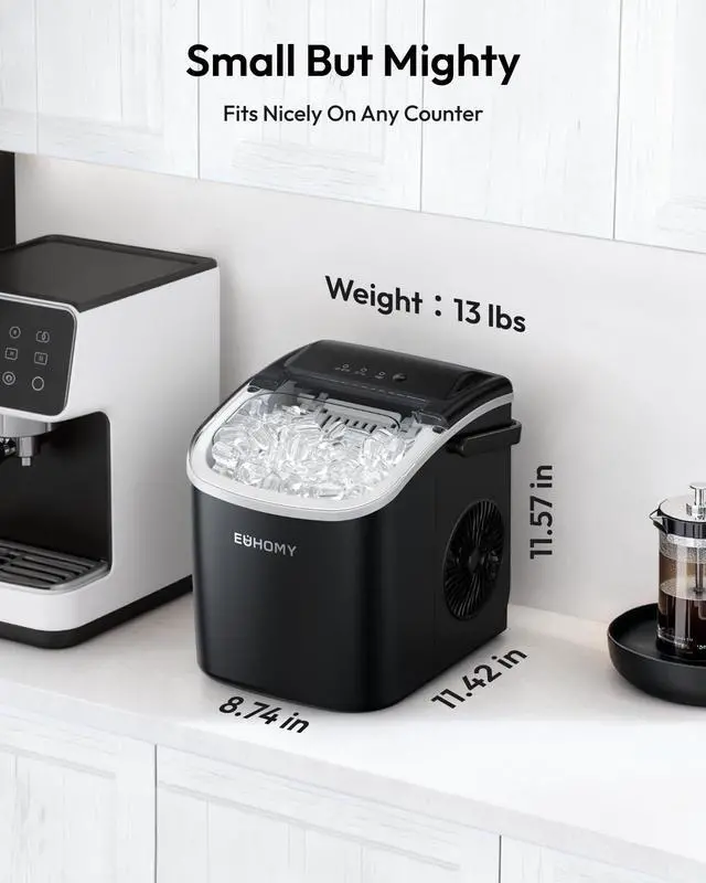 Alt view image 7 of 7 - Countertop Ice Maker Machine with Handle, 26.5lbs Per Day, 9 Ice Cubes Ready in 6 Mins, Auto-Cleaning Portable Ice Maker with Basket and Scoop, for Home/Kitchen/Camping/RV (Black)