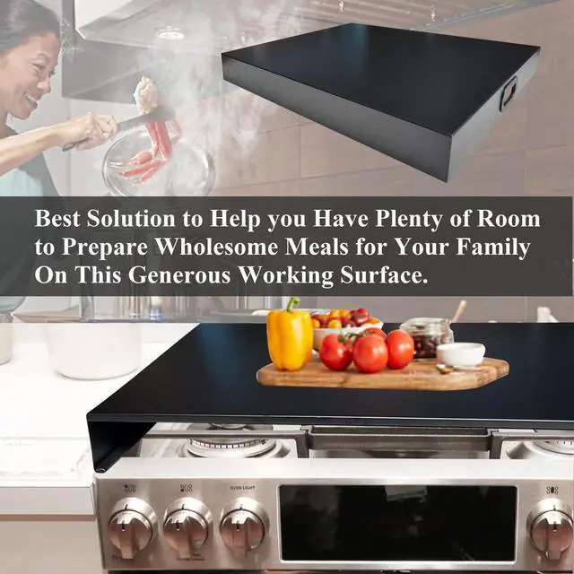 Alt view image 7 of 7 - Stainless Steel Gas Stove Top Cover, Noodle Board Cooktop Cover, Kitchen Organizer for Gas and Electric Stove Range Expanding Kitchen Space, Large Size 30"x 22"x3", Black