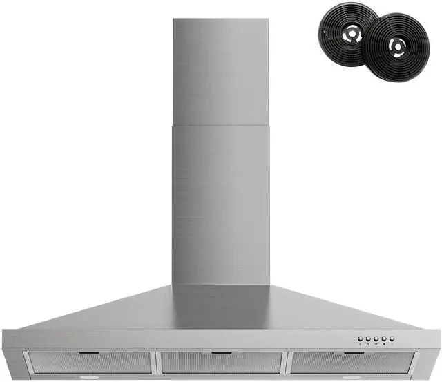 Main image of Range Hood 36 inch with Ducted/Ductless Convertible, 450 CFM Stainless Steel Wall Mount Chimney-Style Kitchen Hood, Over Stove Vent Hood with 3 Speed Fan, Charcoal Filters
