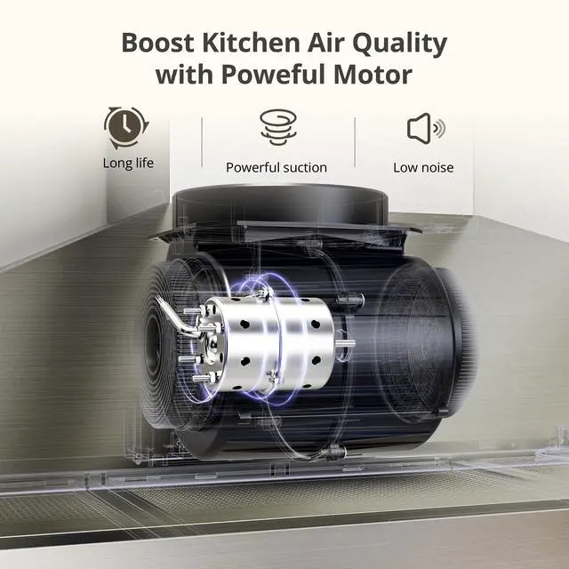 Alt view image 3 of 7 - Range Hood 36 inch with Ducted/Ductless Convertible, 450 CFM Stainless Steel Wall Mount Chimney-Style Kitchen Hood, Over Stove Vent Hood with 3 Speed Fan, Charcoal Filters