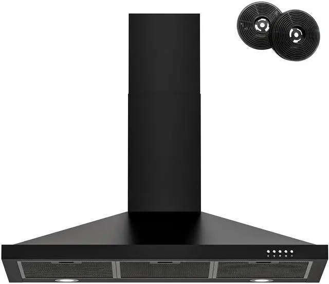 Main image of Black Range Hood 36 inch with Ducted Convertible Ductless, Kitchen Wall Mount Chimney-Style Over Stove Vent, 3 Speed Exhaust Fan, LED Lights