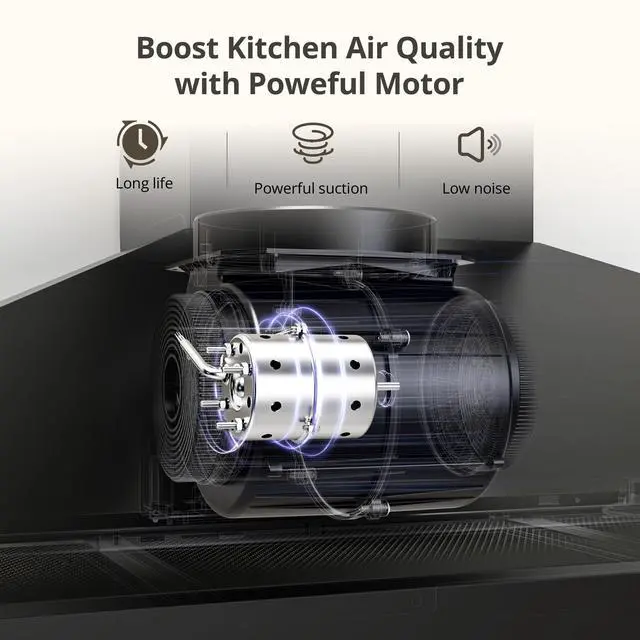 Alt view image 3 of 7 - Black Range Hood 36 inch with Ducted Convertible Ductless, Kitchen Wall Mount Chimney-Style Over Stove Vent, 3 Speed Exhaust Fan, LED Lights
