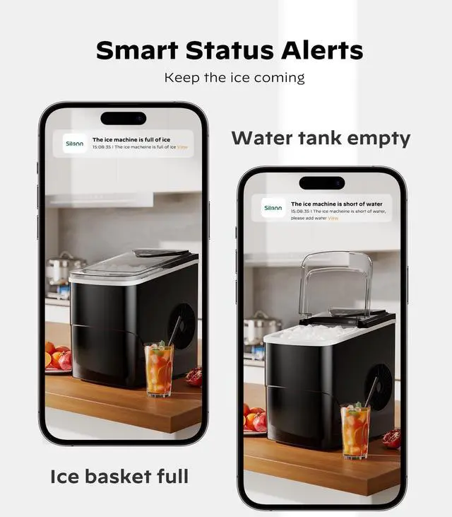 Alt view image 3 of 7 - Smart Countertop Ice Maker, Compact Wi-Fi Ice Maker with App Control, 9 Cubes in 6 Mins, 26 lbs per Day, 2 Ice Cube Sizes, Portable Ice Maker with Self-Cleaning for Kitchen/Office/RV