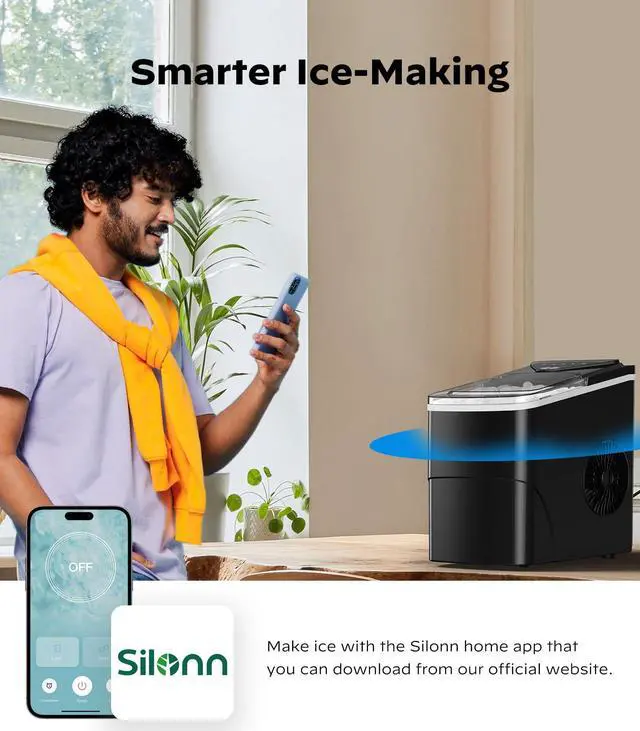 Alt view image 2 of 7 - Smart Countertop Ice Maker, Compact Wi-Fi Ice Maker with App Control, 9 Cubes in 6 Mins, 26 lbs per Day, 2 Ice Cube Sizes, Portable Ice Maker with Self-Cleaning for Kitchen/Office/RV
