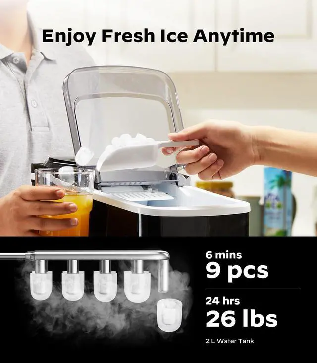 Alt view image 4 of 7 - Smart Countertop Ice Maker, Compact Wi-Fi Ice Maker with App Control, 9 Cubes in 6 Mins, 26 lbs per Day, 2 Ice Cube Sizes, Portable Ice Maker with Self-Cleaning for Kitchen/Office/RV